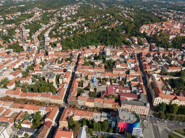 Drone Shot Beautiful City Zagreb Croatia Red Roof Buildings — Φωτογραφία Αρχείου