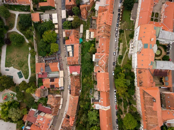 Drone Shot Beautiful City Zagreb Croatia Red Roof Buildings — Foto de Stock