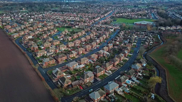 Una Vista Fascinante Distrito Con Filas Casas Residenciales Atardecer Reino — Foto de Stock