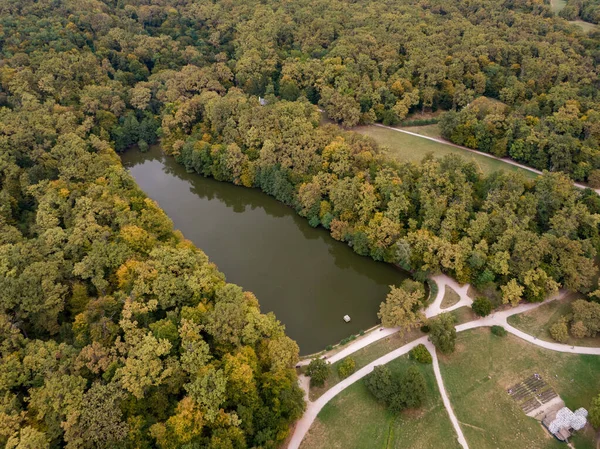 Drone Shot Zagreb City River Green Trees — Stockfoto
