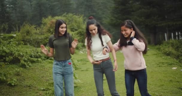 Female Friends Spending Time Together Forest — 비디오