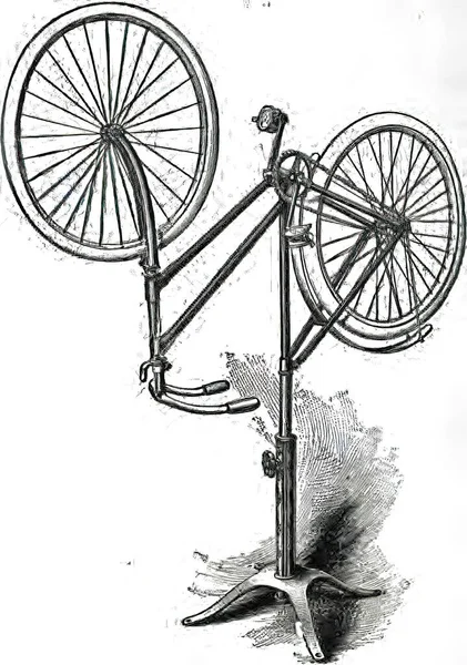 19Th Century Vintage Black Illustration Bicycle Repairing Process White Background — 스톡 사진