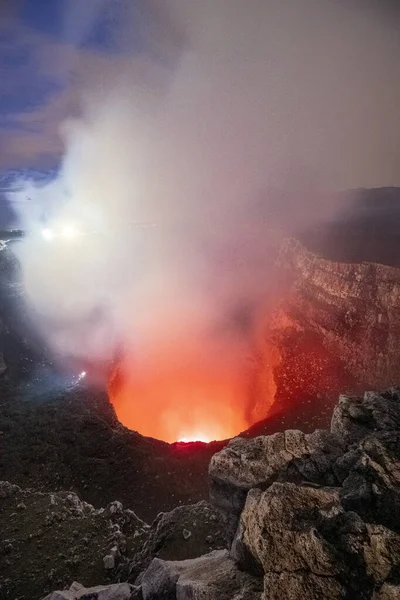 Vertical Shot Smoke Coming Out Hot Volcano — стоковое фото