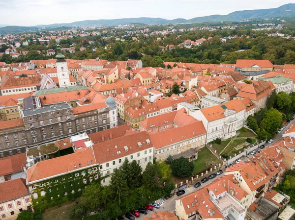 Drone Shot Beautiful City Zagreb Croatia Red Roof Buildings — Zdjęcie stockowe