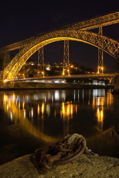 Vertical Shot Dom Luis Bridge Night Deck Arch Bridge Porto — стокове фото