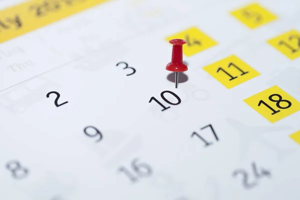 Red Pin Fixed 10Th Day Month Calendar — Foto Stock