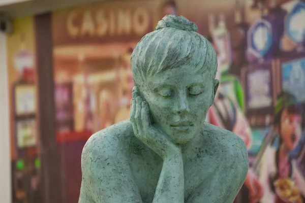 Closeup Beautiful Mermaid Statue Leaning Her Hand Center France — стоковое фото