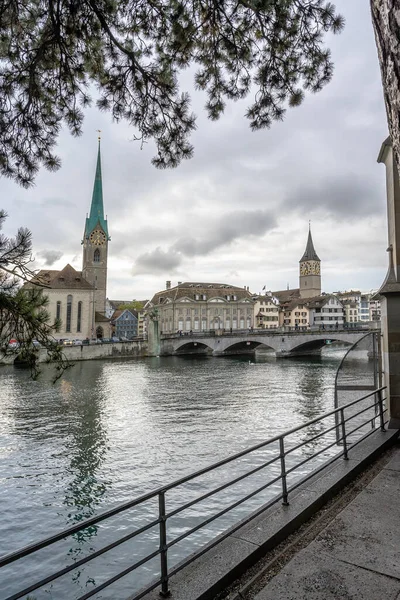Beautiful View Zurich City Next River Switzerland — стокове фото