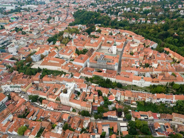 Drone Shot Beautiful City Zagreb Croatia Red Roof Buildings — ストック写真