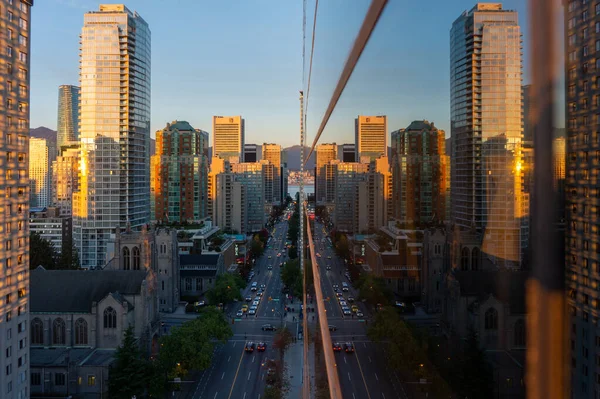 Stunning View Vancouver City Modern Buildings Reflected Glass Sunrise Canada — Fotografia de Stock