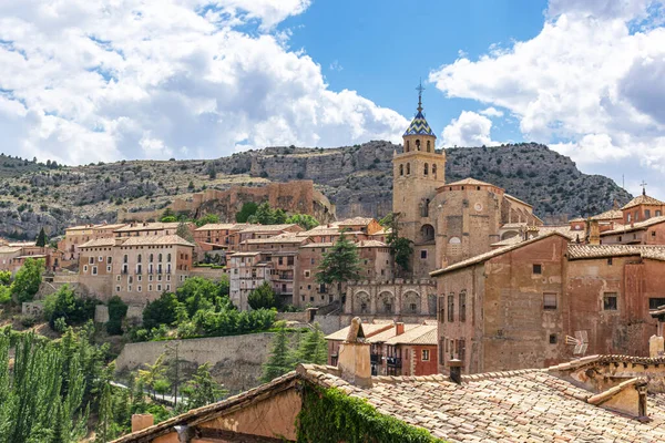 View Cathedral Ancient Castle Medieval Town Albarracin Province Teruel Aragon — Foto de Stock