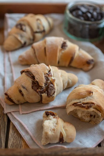 Delicious Croissants Fresh Baked Pastries Table — Stok fotoğraf