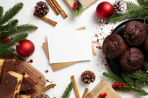 Tomt Julkort Med Läcker Dessert Och Grannlåt — Stockfoto