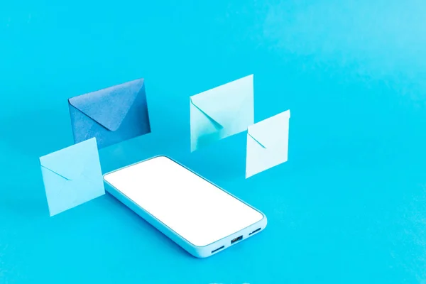 Smartphone Email Notification Icons Blue Surface Space Text — Photo