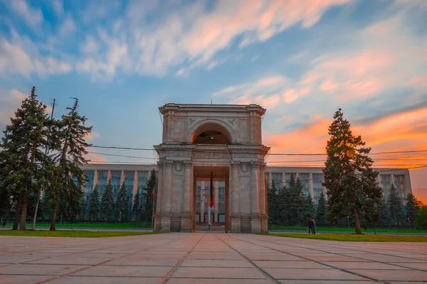 The Cathedral Park gate under a blue cloudy sky with long exposure in Chisinau, Moldova