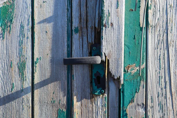 Closeup Very Old Wooden Door Handle Weathered Broken — Photo
