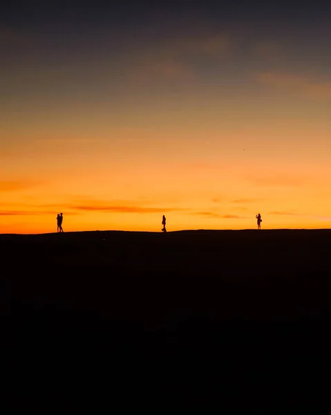 Plano Vertical Silueta Las Personas Sobre Fondo Del Cielo Atardecer — Foto de Stock