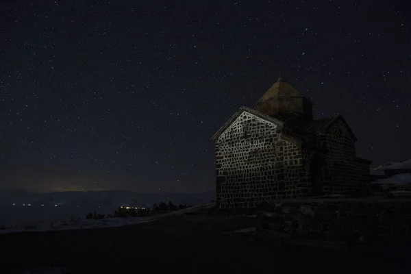 Night Starry Sky Sevanavank Monastery Northwestern Shore Lake Sevan — Zdjęcie stockowe