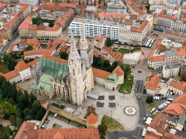 Drone Shot Beautiful City Zagreb Croatia Red Roof Buildings — Foto de Stock