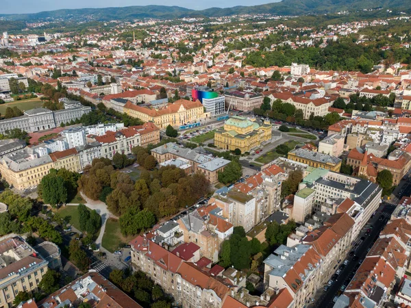 Drone Shot Beautiful City Zagreb Croatia Red Roof Buildings — ストック写真