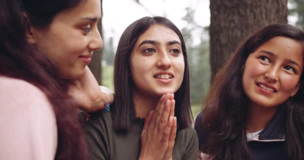 Amigos Sexo Feminino Passar Tempo Juntos Floresta — Vídeo de Stock