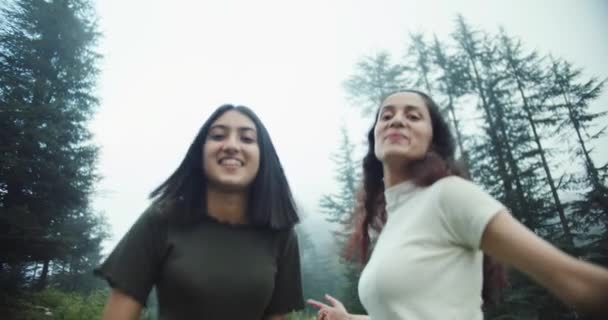 Przyjaciółki Spędzają Razem Czas Lesie — Wideo stockowe
