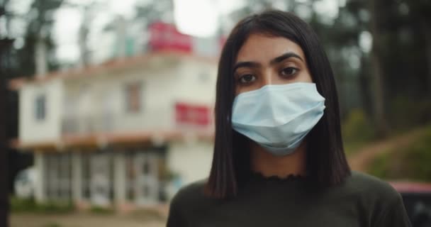 Footage Beautiful Young Woman Protective Mask Closeup Footage — стоковое видео