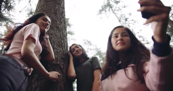 Φίλες Περνάνε Χρόνο Μαζί Στο Δάσος — Αρχείο Βίντεο