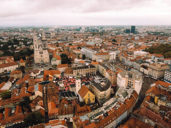 Drone Shot Beautiful City Zagreb Croatia Red Roof Buildings — Stock fotografie