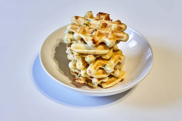 Closeup Hot Waffles Bowl White Surface — Stock Photo, Image