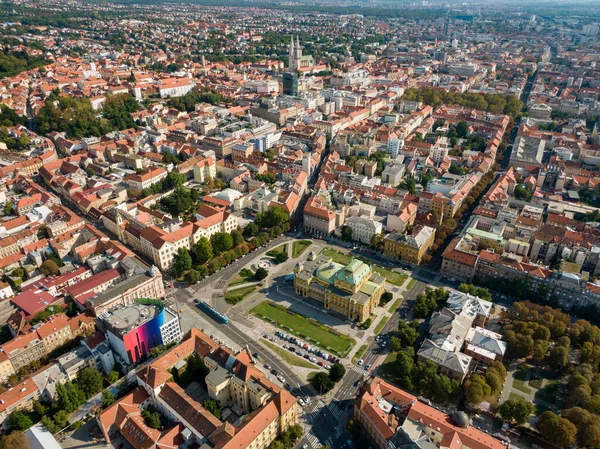 Drone Shot Beautiful City Zagreb Croatia Red Roof Buildings — стоковое фото