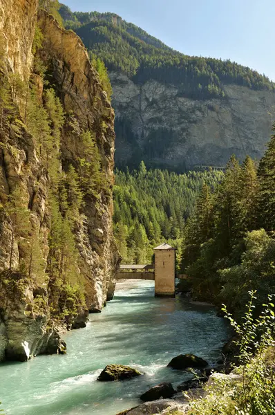 View Historic Site Altfinstermuenz River Inn Austria Swiss Border Alps —  Fotos de Stock