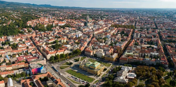 Drone Shot Beautiful City Zagreb Croatia Red Roof Buildings — ストック写真