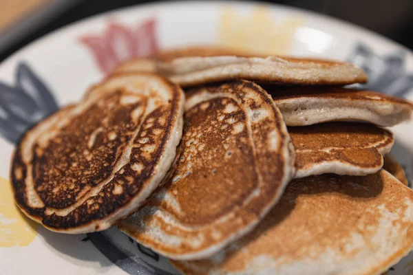 Closeup Freshly Cooked Pancakes Plate — Stock Photo, Image