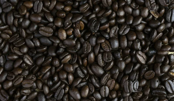 Closeup Roasted Coffee Beans Dark Background — Stock Photo, Image