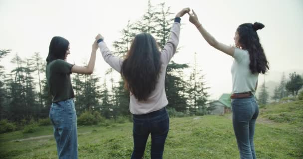 Female Friends Spending Time Together Forest — 비디오