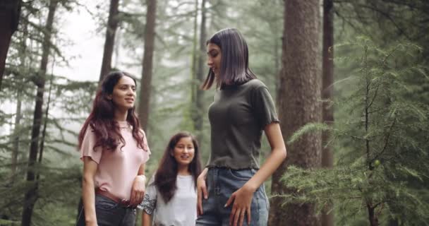 Group Female Friends Spending Time Together Forest — 비디오