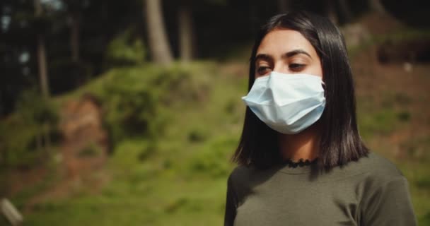 Footage Beautiful Young Woman Protective Mask Closeup Footage — Video