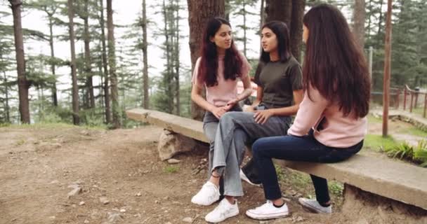 Female Friends Spending Time Together Forest — 비디오