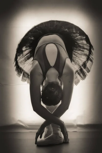 Una Toma Escala Grises Una Bonita Bailarina Ballet Escenario — Foto de Stock