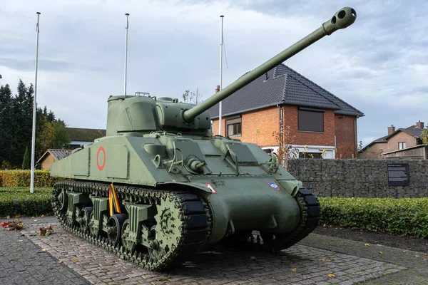 Hechtel Eksel Belgie Října 2021 Tankový Pomník Typu M4A2 Sherman — Stock fotografie