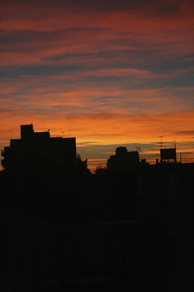 Plano Vertical Ciudad Atardecer Colorido — Foto de Stock