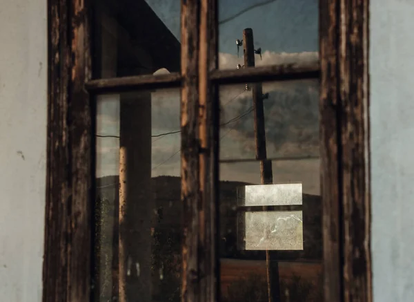 Closeup Wooden Window Lonely Old House Village — Stock Photo, Image