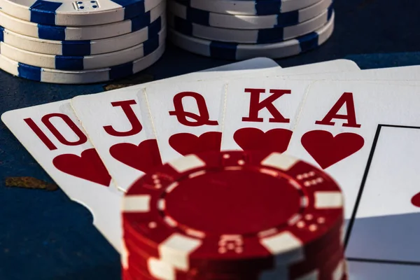 Stacks Poker Chips Money Cards — Stock Photo, Image