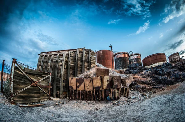 Abandoned Industrial Site Blue Cloudy Sky Countryside — Photo