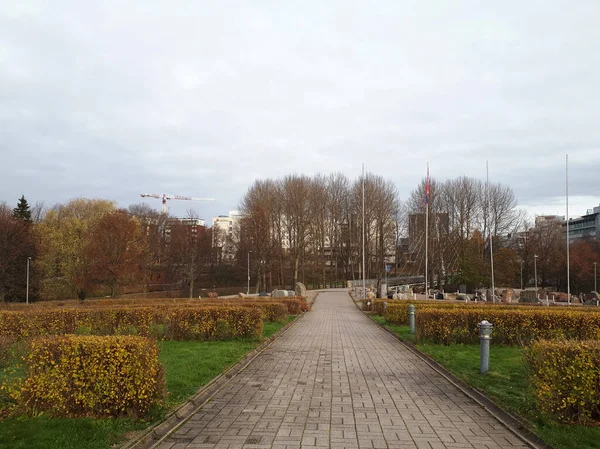 Táj Egy Park Borított Csupasz Fák Közelében Keravanjoki Vantaa Finnország — Stock Fotó