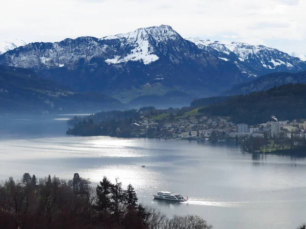 Widok Lotu Ptaka Jezioro Niedaleko Góry Pilatus Szwajcaria — Zdjęcie stockowe