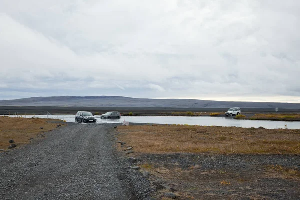 Dreki Iceland Sep 2019 Three Offroad Cars Driving Rural Road — Stock Photo, Image