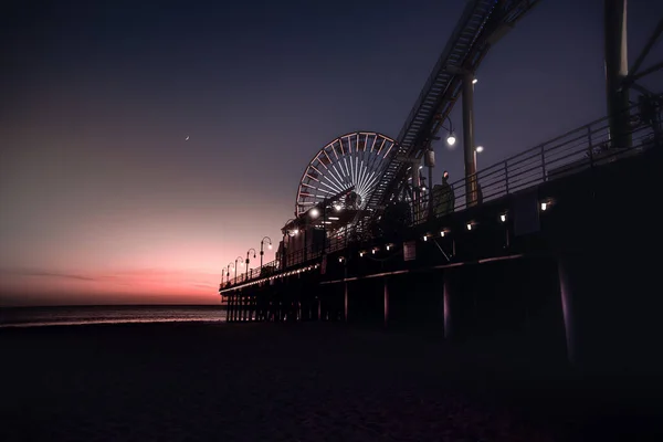 Silhouette Amusement Park Coast Sunset — Stock Photo, Image