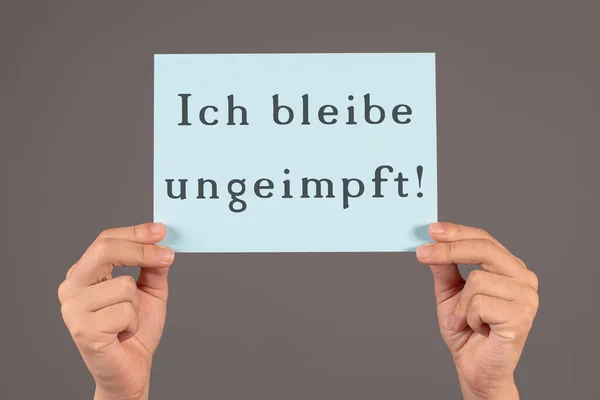 Aşılanmadım Almanca Bir Kağıda Yazılmış Ele Tutuşma Mesajı Covid Aşısı — Stok fotoğraf